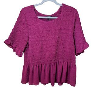 Torrid Women Blouse Smocked Top Berry Red Size 22/24